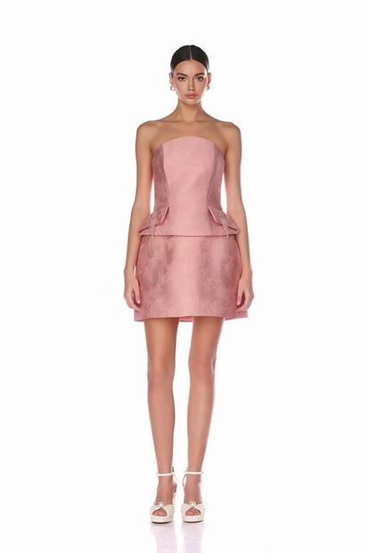 Robe de soirée mini rose poudré avec pompons en cristal